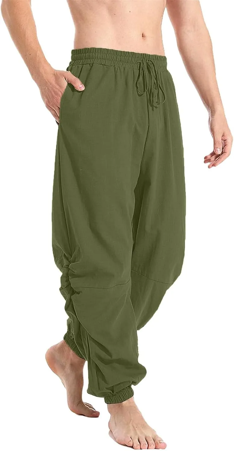 Men's Summer Linen Pant Casual Regular Fit Hemmed Dress Pants Loose Fit Drawstring Elastic Waist Trousers Comfortable
