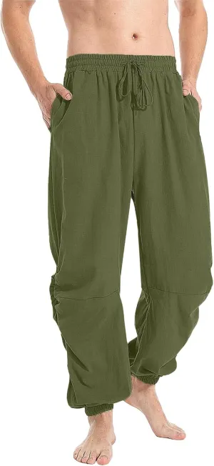 Men's Summer Linen Pant Casual Regular Fit Hemmed Dress Pants Loose Fit Drawstring Elastic Waist Trousers Comfortable