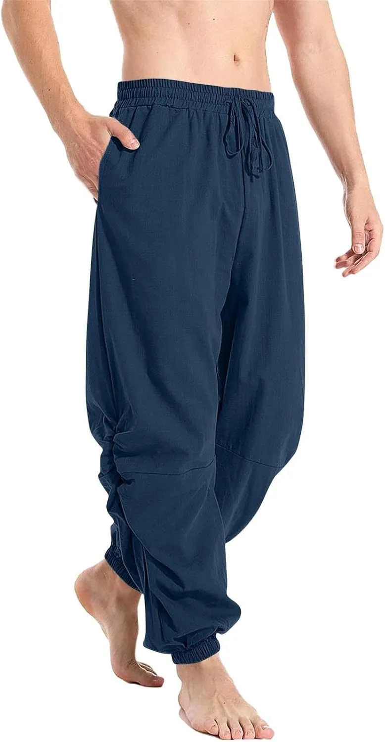 Men's Summer Linen Pant Casual Regular Fit Hemmed Dress Pants Loose Fit Drawstring Elastic Waist Trousers Comfortable