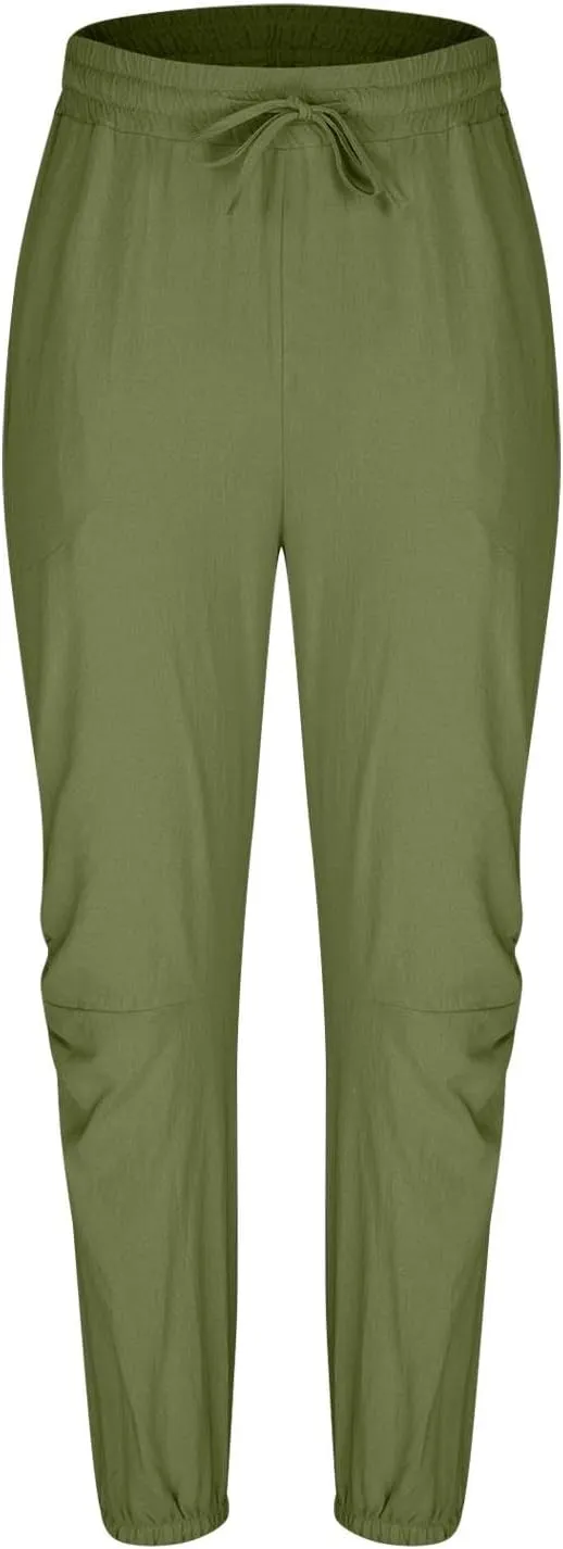 Men's Summer Linen Pant Casual Regular Fit Hemmed Dress Pants Loose Fit Drawstring Elastic Waist Trousers Comfortable