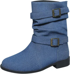 Mid Calf Boots for Women Round Toe Square Heel Ankle Boots for Women Low Heel Hiking Boots Women Waterproof