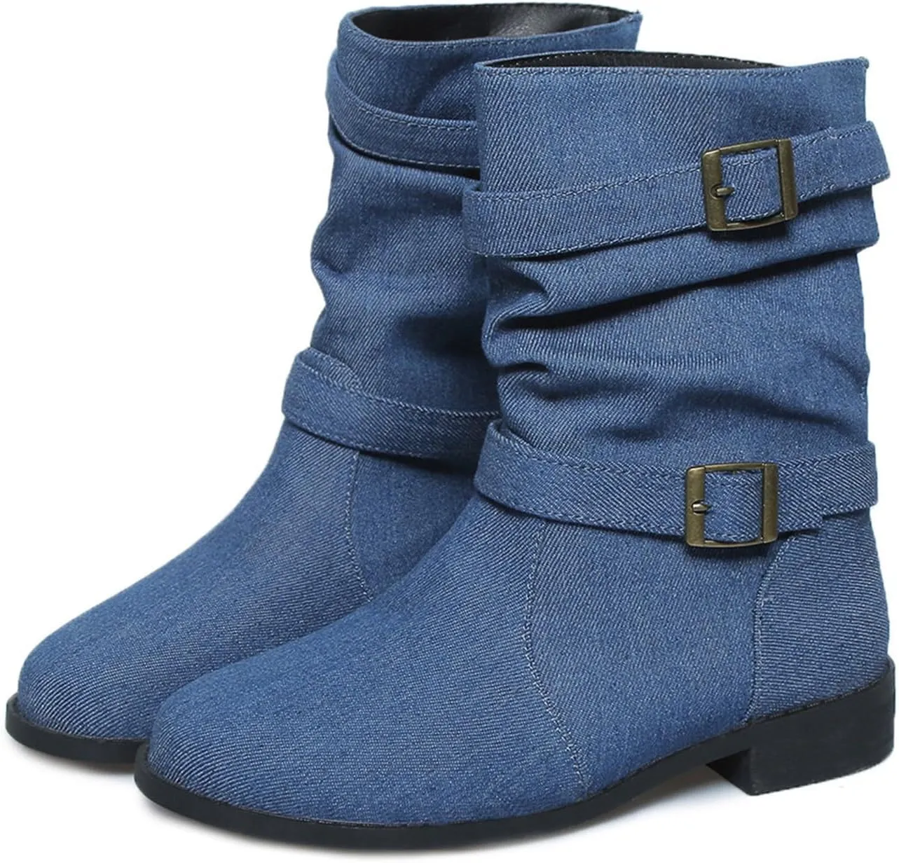 Mid Calf Boots for Women Round Toe Square Heel Ankle Boots for Women Low Heel Hiking Boots Women Waterproof