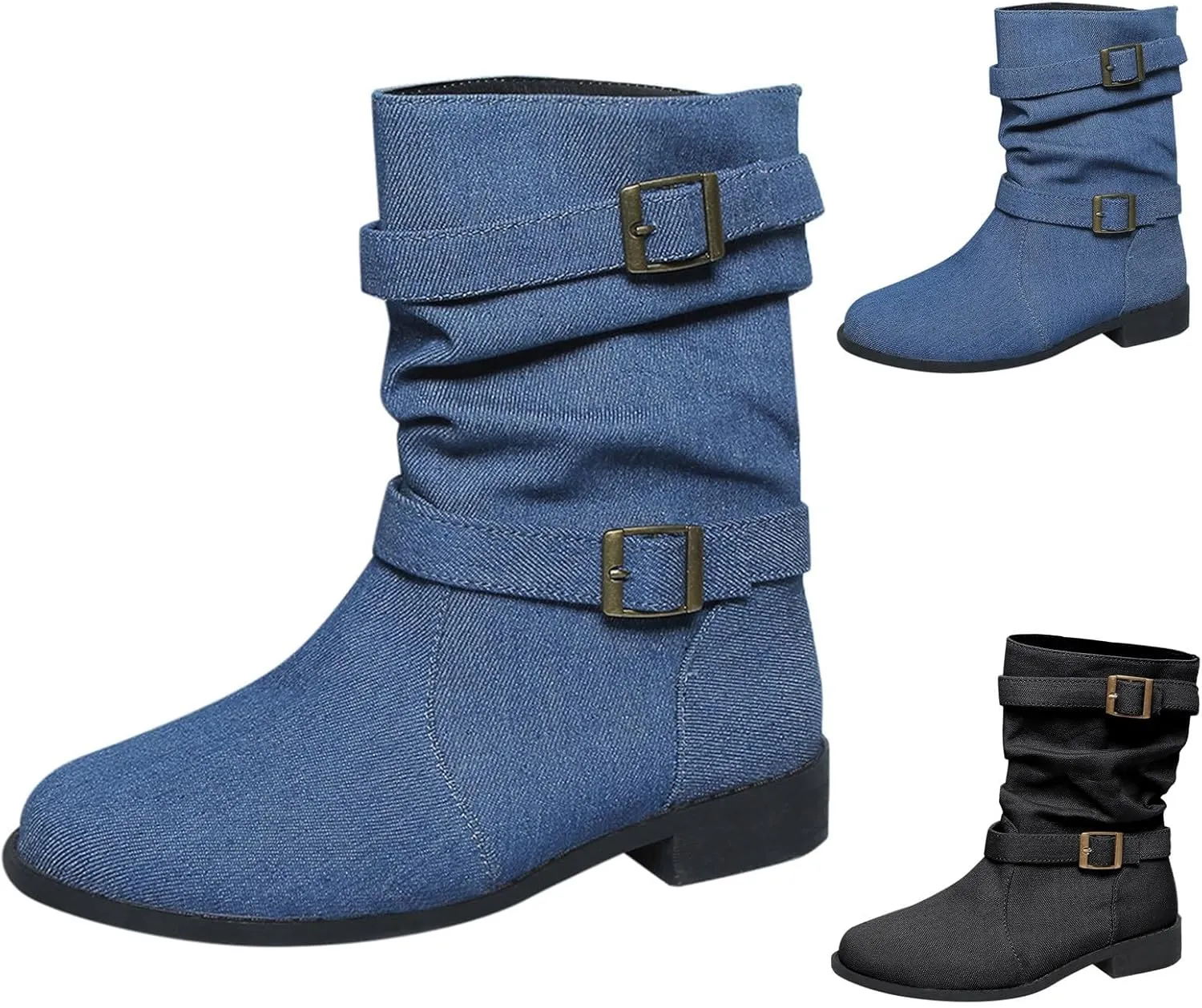Mid Calf Boots for Women Round Toe Square Heel Ankle Boots for Women Low Heel Hiking Boots Women Waterproof