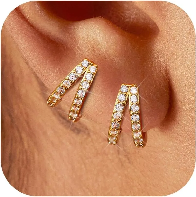 MILACOLATO 3 Pairs 925 Sterling Silver Earrings for Women, Dainty 14K Gold Plated Huggie Hoop Earrings Sets for Multiple Piercing, Hypoallergenic Cartilage Stud Hoop Earrings Stacks Trendy Jewelry Gifts for Women Mother
