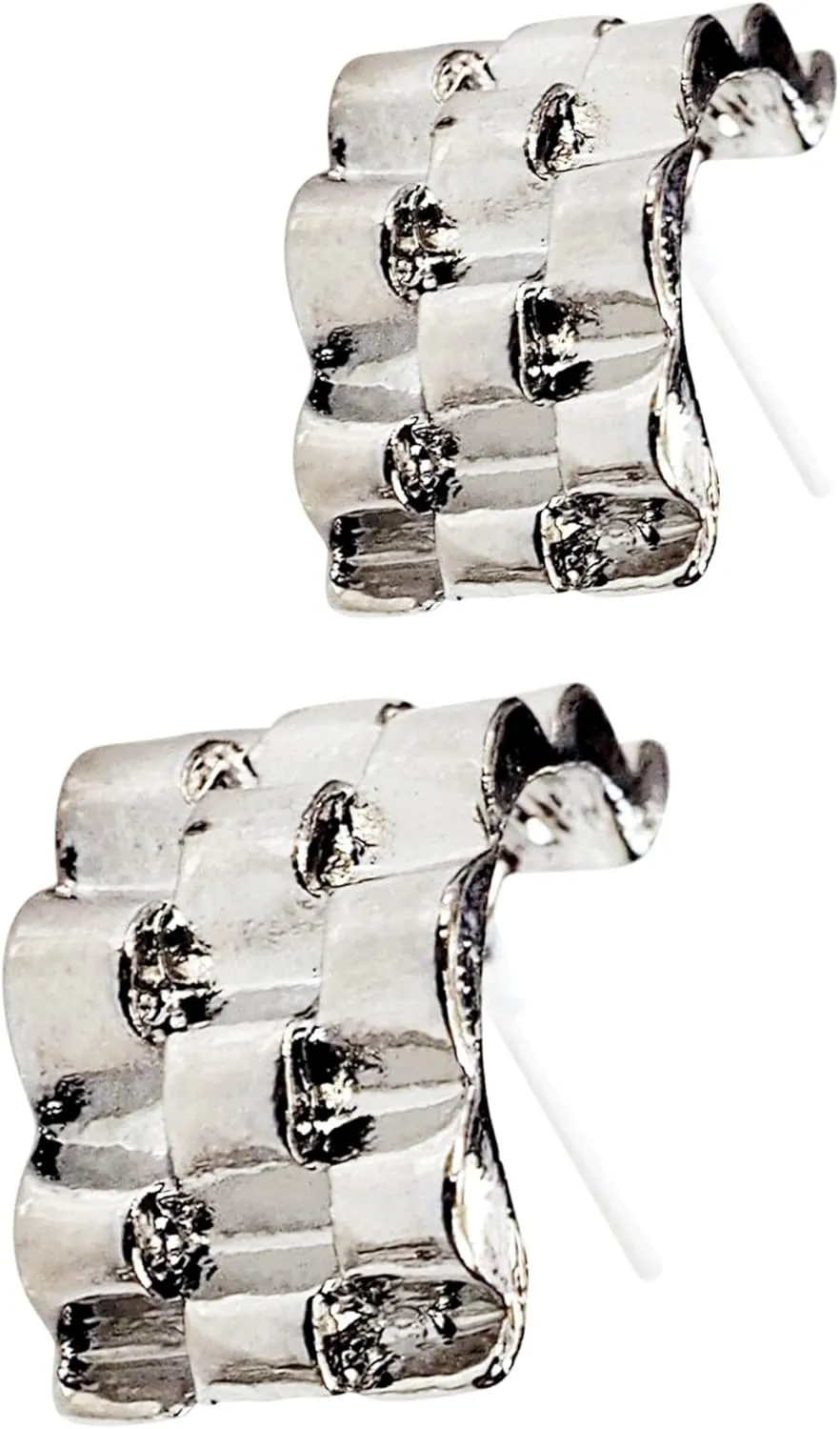 Miyabi Grace Women's Elegant Silver Check Resin Plastic Post Earrings Hypoallergenic For Sensitive Ears