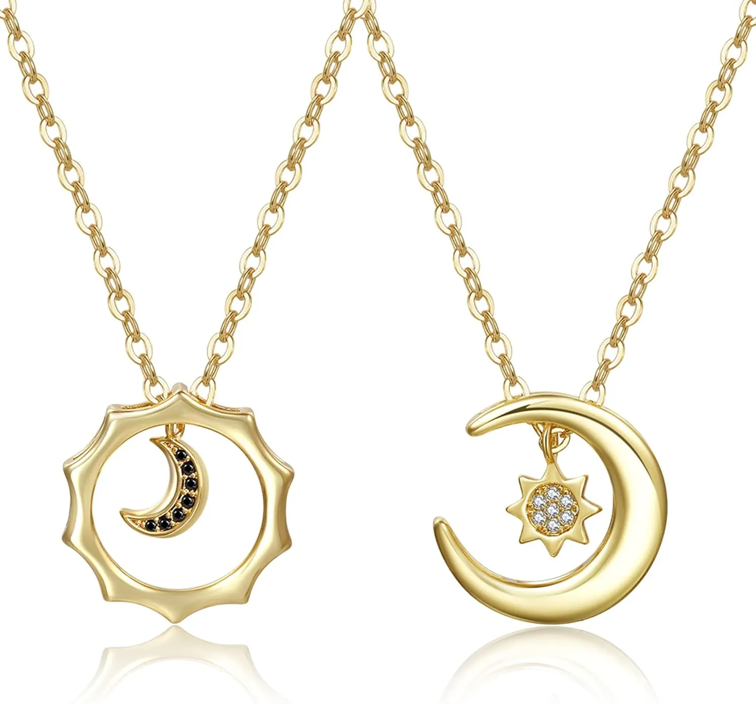 MJartoria Best Friend Necklace Sun Moon Pendant BFF Necklace for 2 Friendship or Couples Matching Necklaces Jewelry Gifts (Gold-Sun Moon Rhinestones)