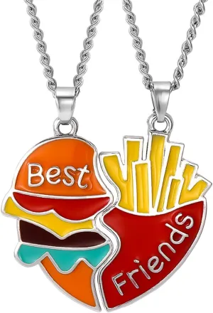MJartoria Best Friend Necklaces Friendship BFF Necklaces for 2 Cute Hamburger and French Fries Birthday Gifts