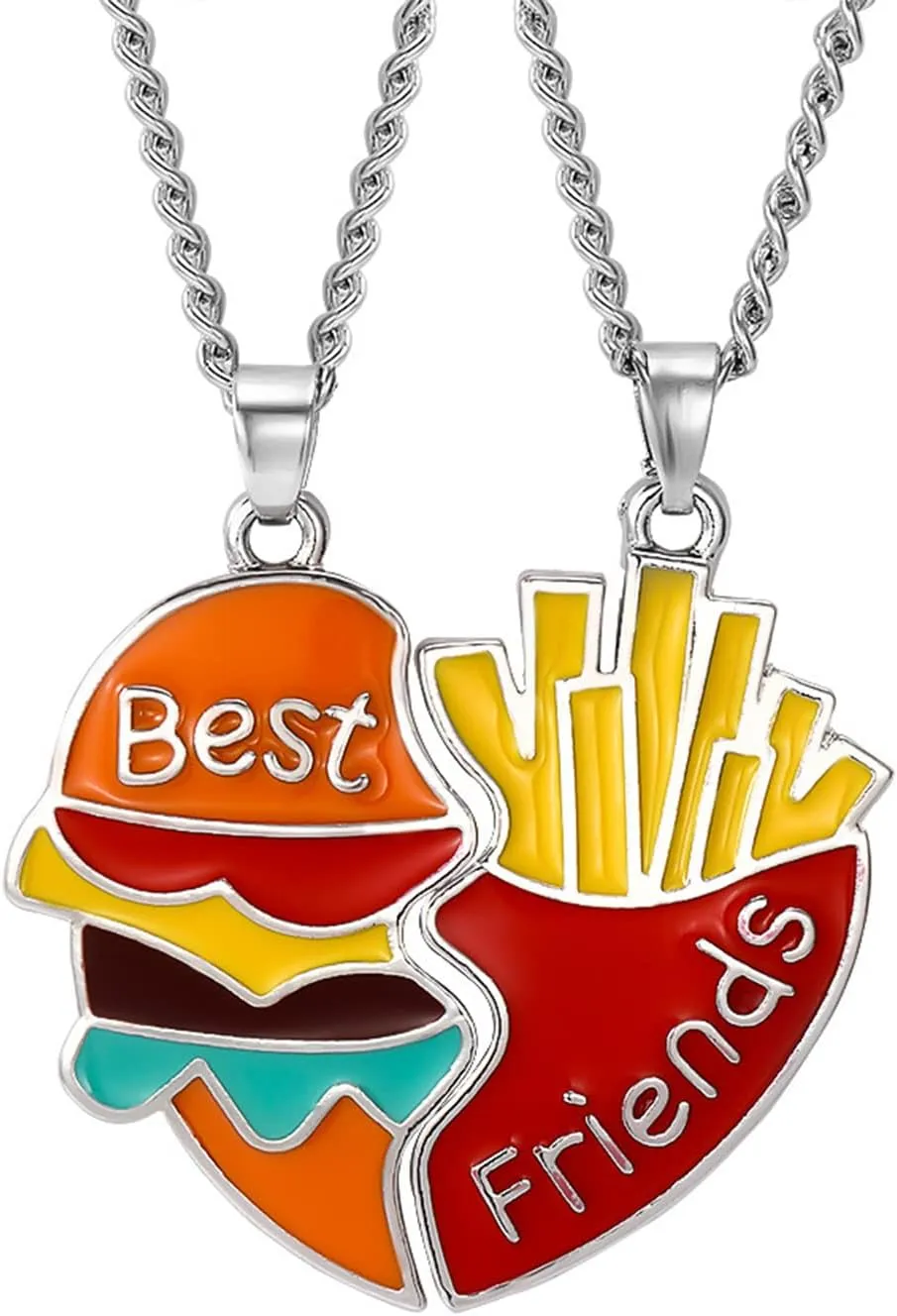 MJartoria Best Friend Necklaces Friendship BFF Necklaces for 2 Cute Hamburger and French Fries Birthday Gifts
