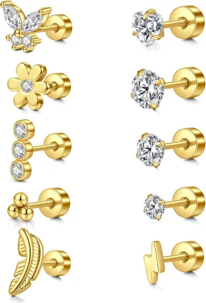 MODRSA Gold Cartilage Earring Silver Cartilage Piercing Jewelry 16g Helix Piercing Jewelry Cartilage Hoop Earring Helix Earrings Silver Cartilage Earring Stud 16 Gauge Cartilage Earrings for Women