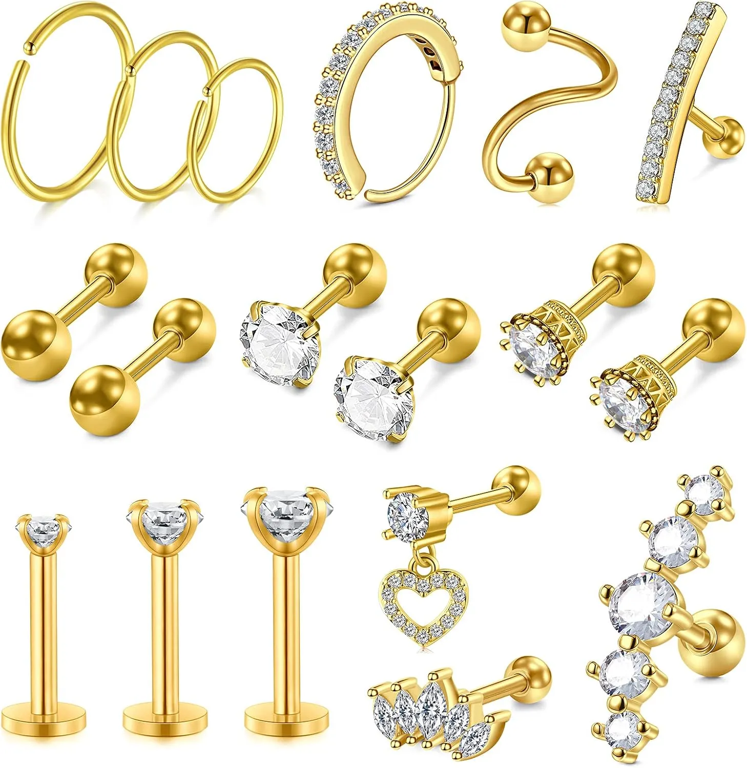 MODRSA Gold Cartilage Earring Silver Cartilage Piercing Jewelry 16g Helix Piercing Jewelry Cartilage Hoop Earring Helix Earrings Silver Cartilage Earring Stud 16 Gauge Cartilage Earrings for Women