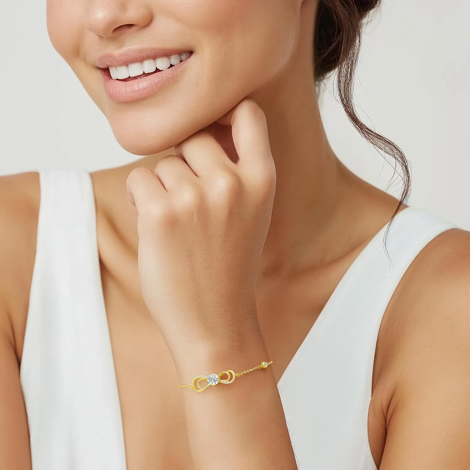 Moissanite Infinity Heart Bracelets for Women,925 Sterling Silver Gold Plating,Adjustable Anniversary Birthday Fine Jewelry Gifts for Wife Her Mom