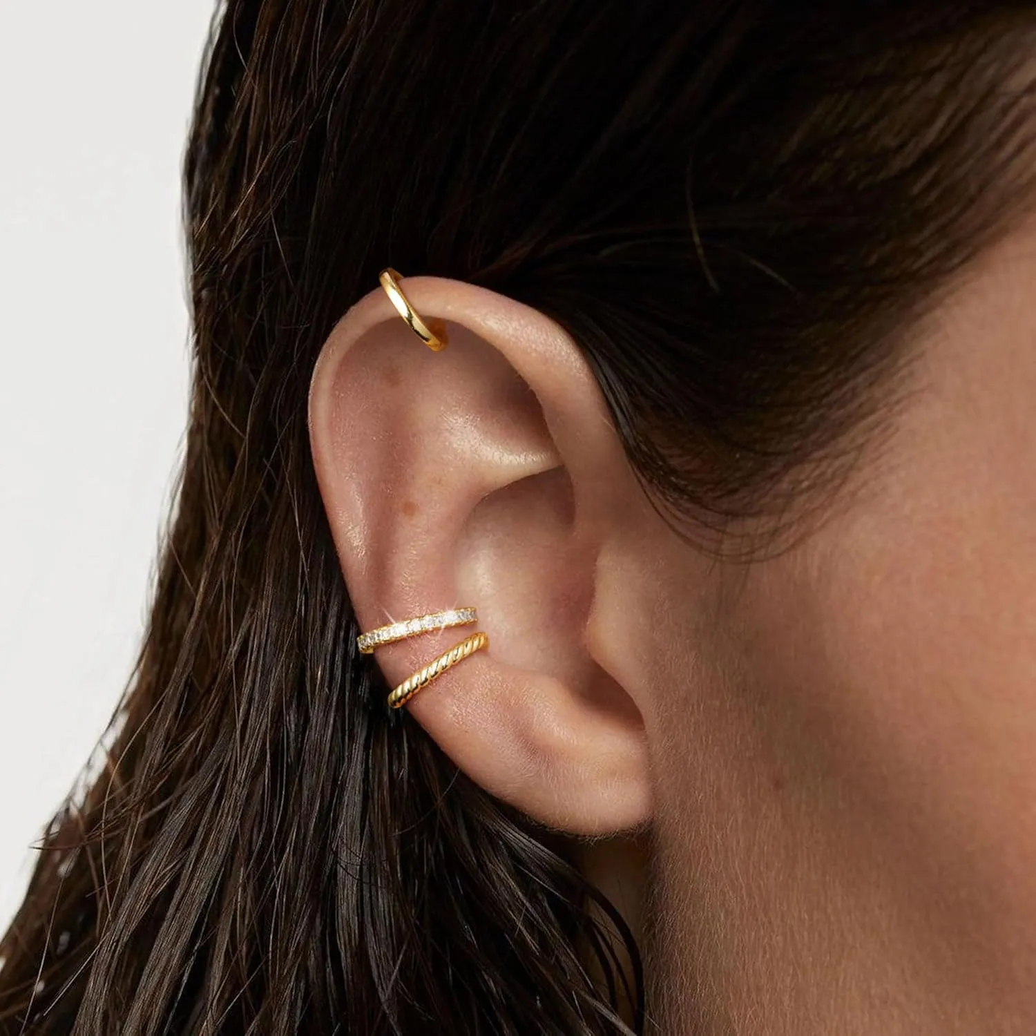 Moodear Thin Chunky Ear Cuffs Non Piercing for Women - Dainty 14K Gold Plated/Sterling Silver Cuff Earrings Trendy Cubic Zirconia Huggie Hoop Cartilage Earring Jewelry Gifts