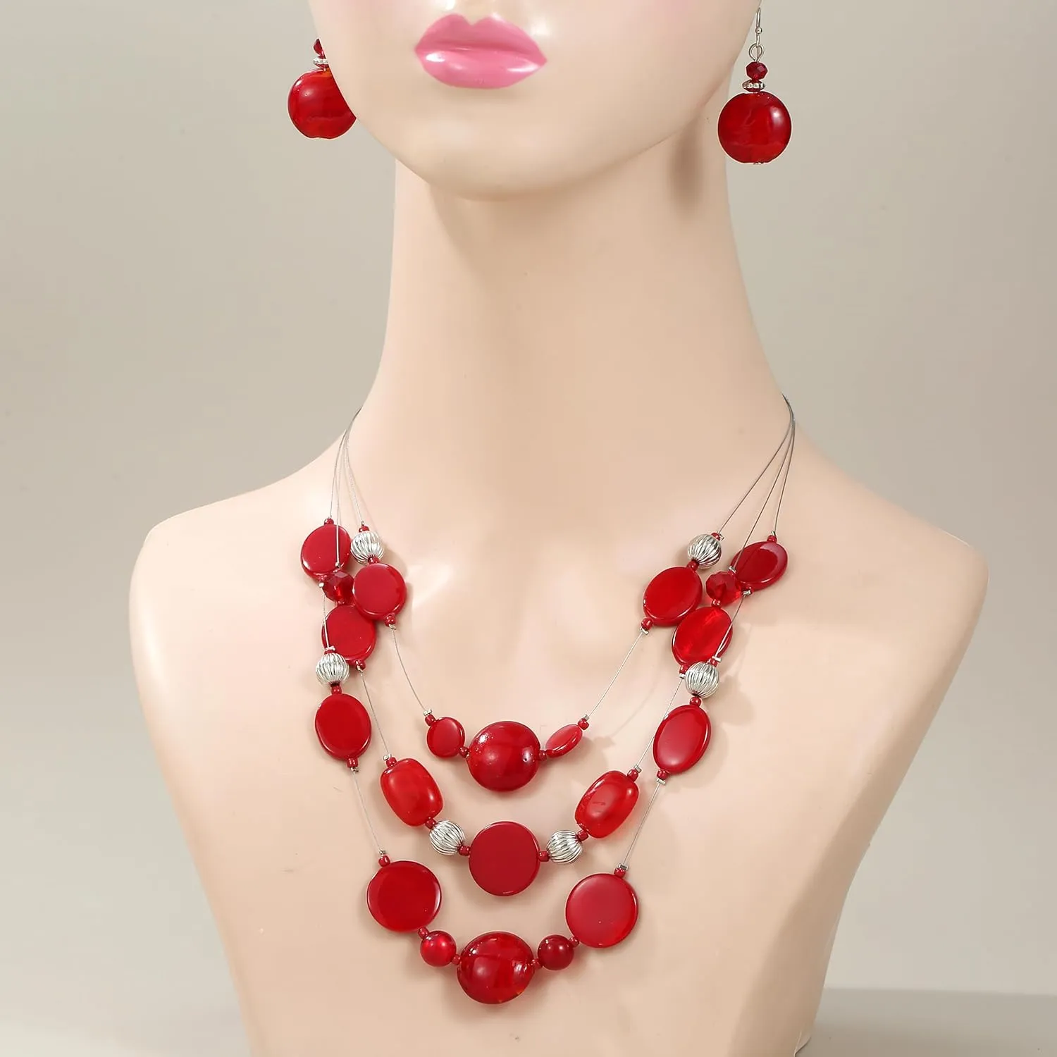 Multi Layered Beaded Necklaces for Women Murano Glass Statement Necklace and Earrings Set Shell Costume Jewelry Handmade Boho Necklaces and Dainty Glass Flower Earrings for Women Jewelry Gift