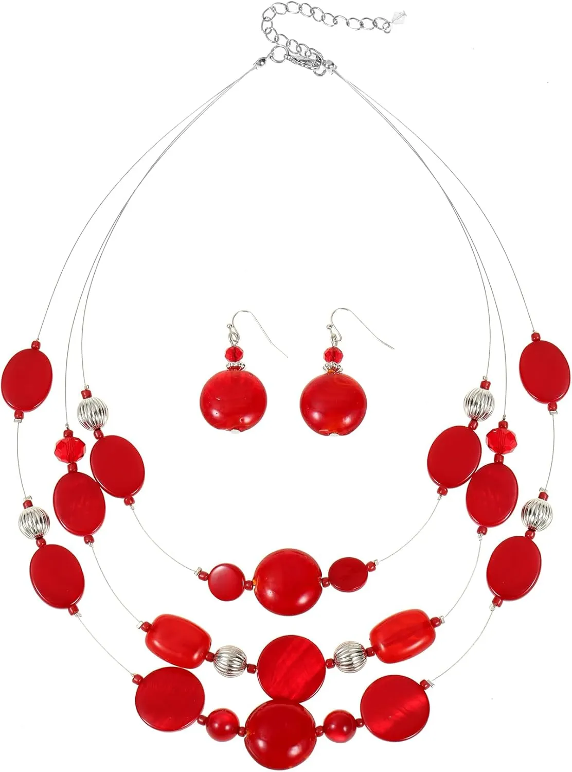 Multi Layered Beaded Necklaces for Women Murano Glass Statement Necklace and Earrings Set Shell Costume Jewelry Handmade Boho Necklaces and Dainty Glass Flower Earrings for Women Jewelry Gift