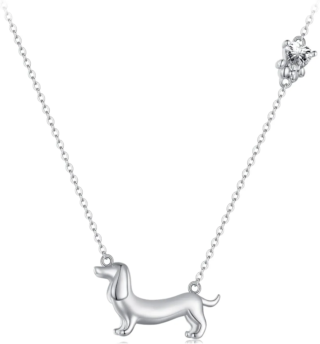 MUNDELL 925 Sterling Silver Cute Dachshund Pendant Necklaces Cubic Zirconia Paw Necklaces for Women Fine Jewelry