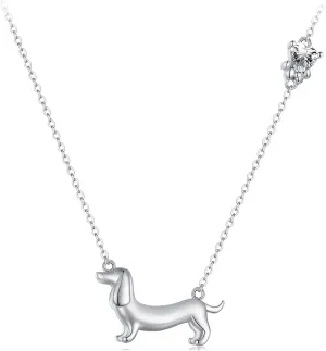 MUNDELL 925 Sterling Silver Cute Dachshund Pendant Necklaces Cubic Zirconia Paw Necklaces for Women Fine Jewelry