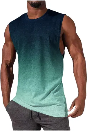 Muscle Fit Tank Tops T Shirts for Men Sleeveless Tie Dye Graphic Tees Summer Cut Off Workout Running Shirt Loose Fit