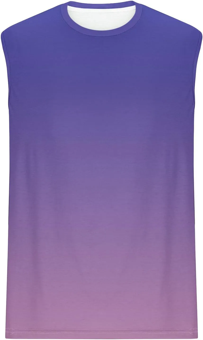 Muscle Fit Tank Tops T Shirts for Men Sleeveless Tie Dye Graphic Tees Summer Cut Off Workout Running Shirt Loose Fit