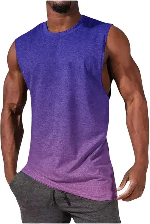 Muscle Fit Tank Tops T Shirts for Men Sleeveless Tie Dye Graphic Tees Summer Cut Off Workout Running Shirt Loose Fit