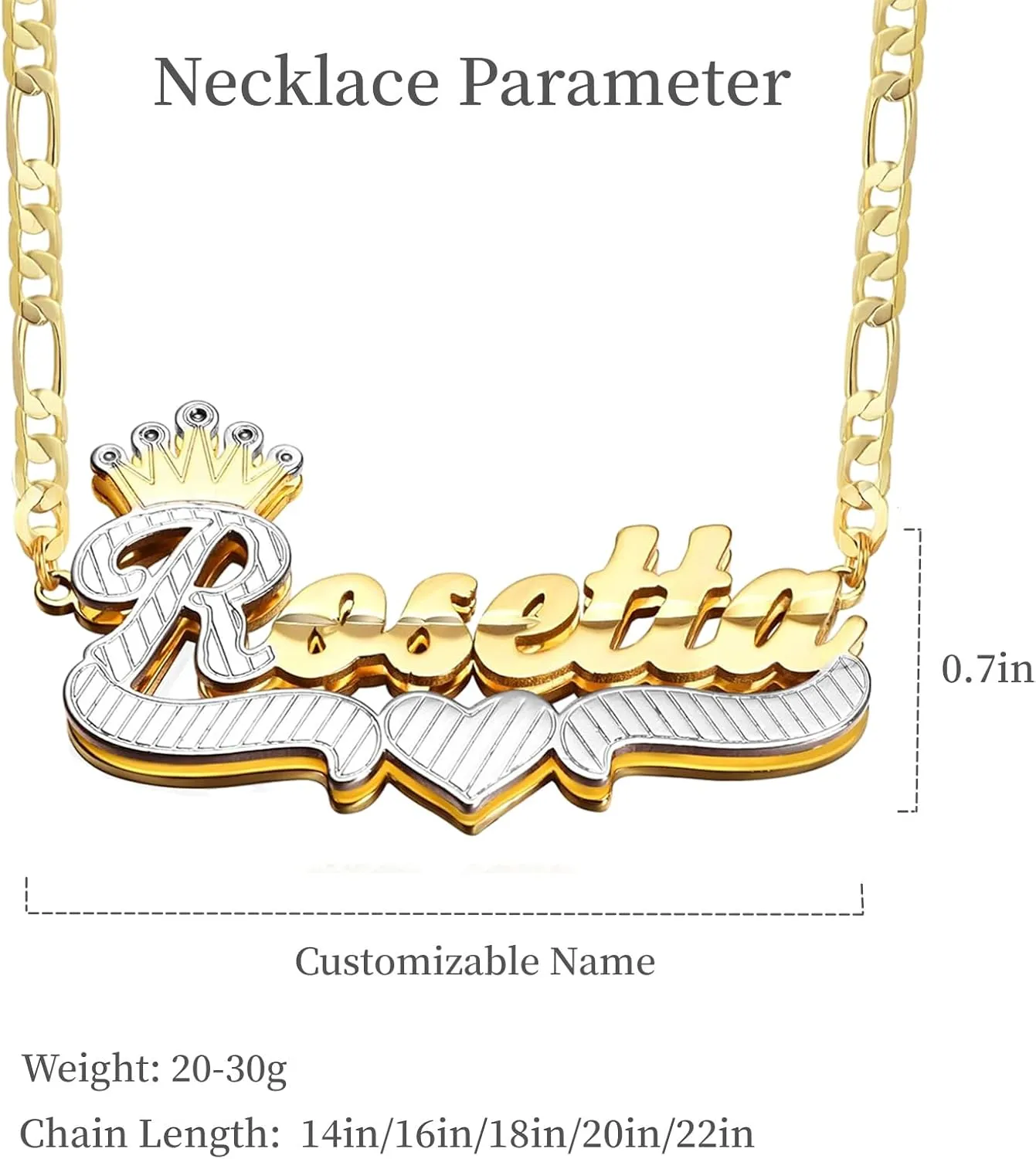 Name Plate Necklaces Double Plated Name Necklace Personalized Custom Name Necklace with Heart 18k Gold Plated Nameplate Pendant for Women