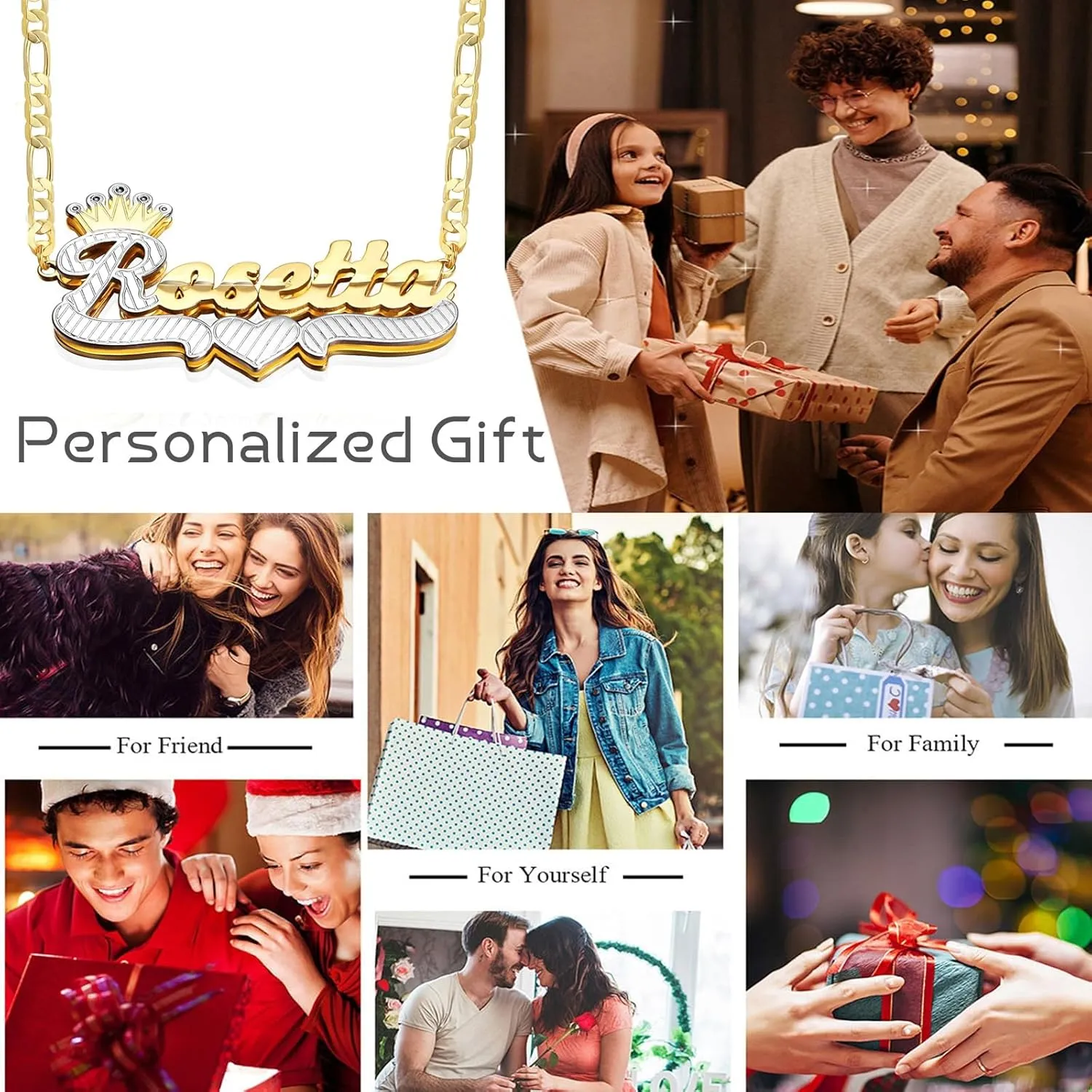 Name Plate Necklaces Double Plated Name Necklace Personalized Custom Name Necklace with Heart 18k Gold Plated Nameplate Pendant for Women