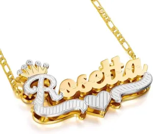 Name Plate Necklaces Double Plated Name Necklace Personalized Custom Name Necklace with Heart 18k Gold Plated Nameplate Pendant for Women