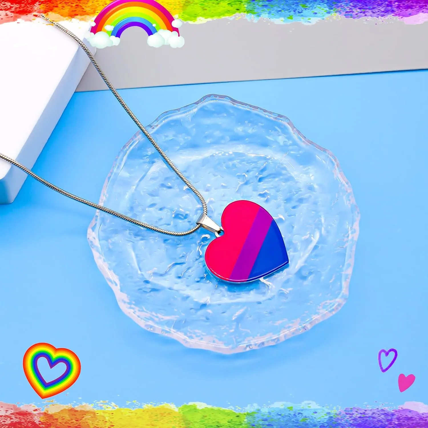 Nanafast Heart Rainbow Necklace - Stainless Steel LGBT Rainbow Pride Necklace for Women & Men