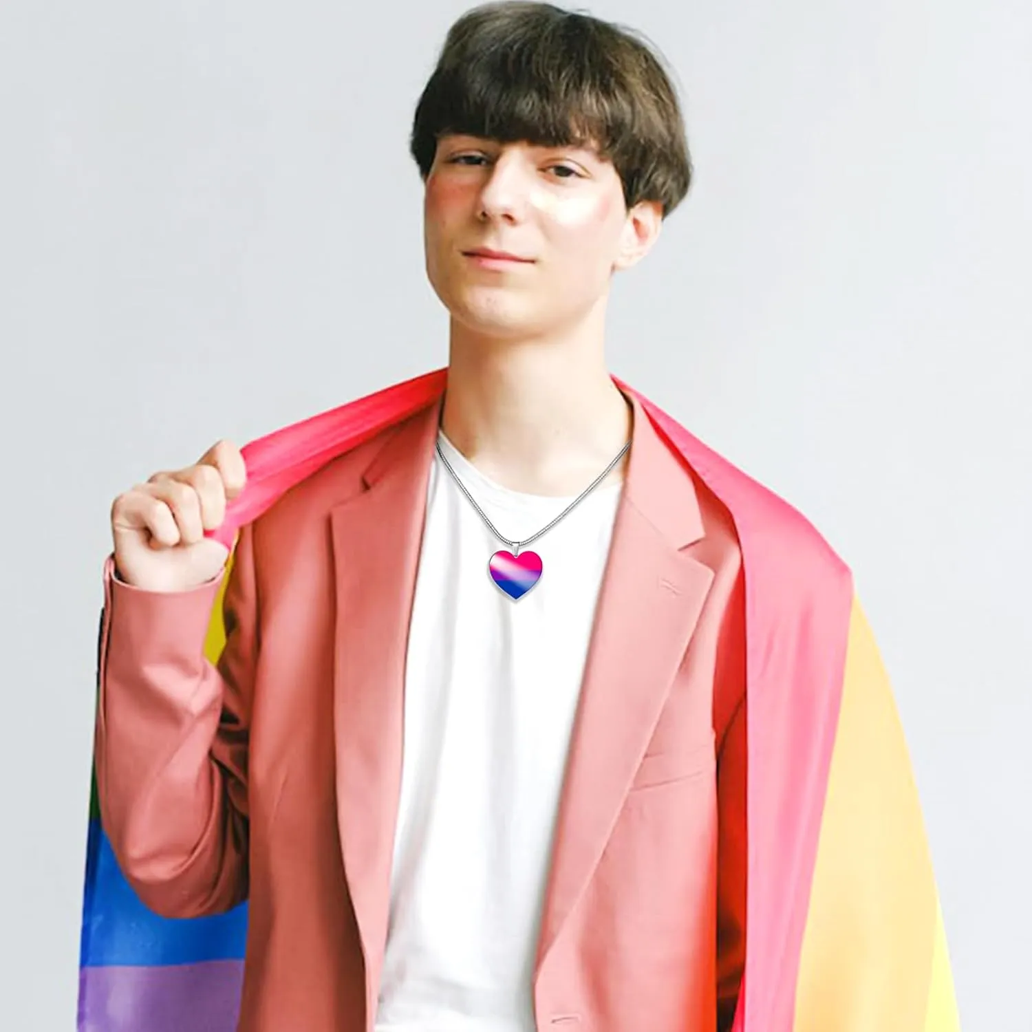 Nanafast Heart Rainbow Necklace - Stainless Steel LGBT Rainbow Pride Necklace for Women & Men