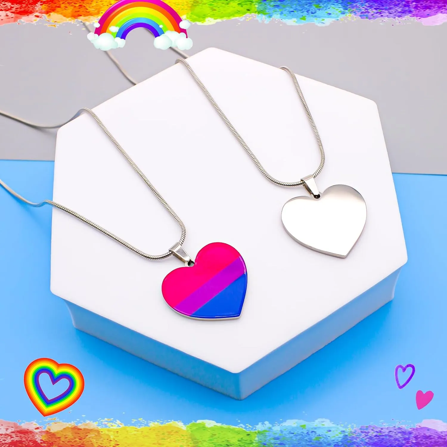 Nanafast Heart Rainbow Necklace - Stainless Steel LGBT Rainbow Pride Necklace for Women & Men