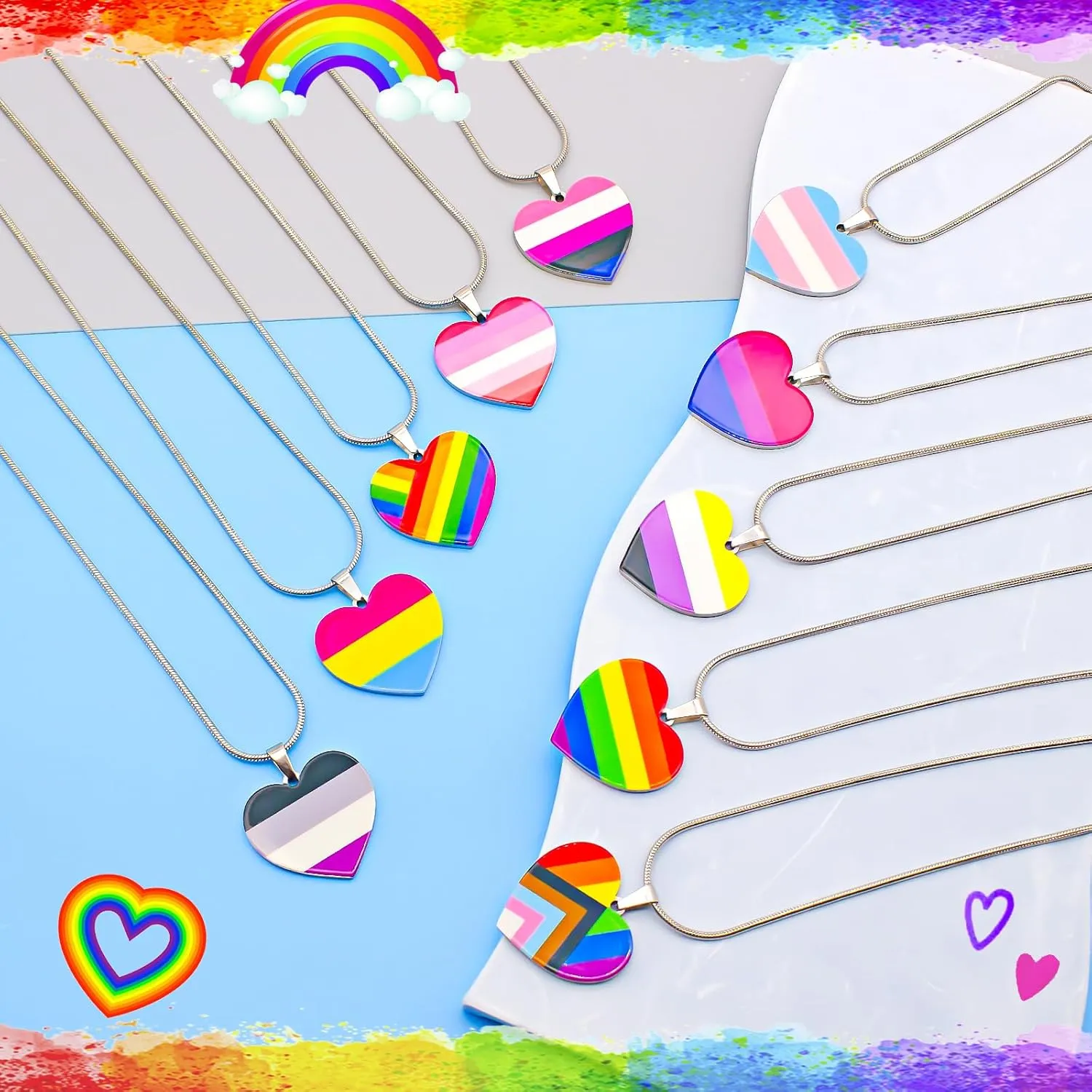 Nanafast Heart Rainbow Necklace - Stainless Steel LGBT Rainbow Pride Necklace for Women & Men