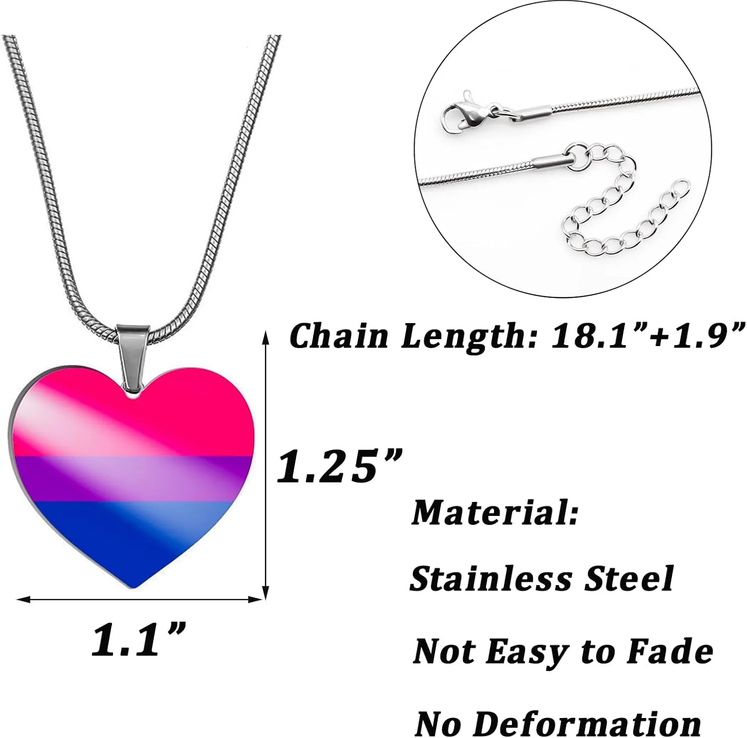 Nanafast Heart Rainbow Necklace - Stainless Steel LGBT Rainbow Pride Necklace for Women & Men