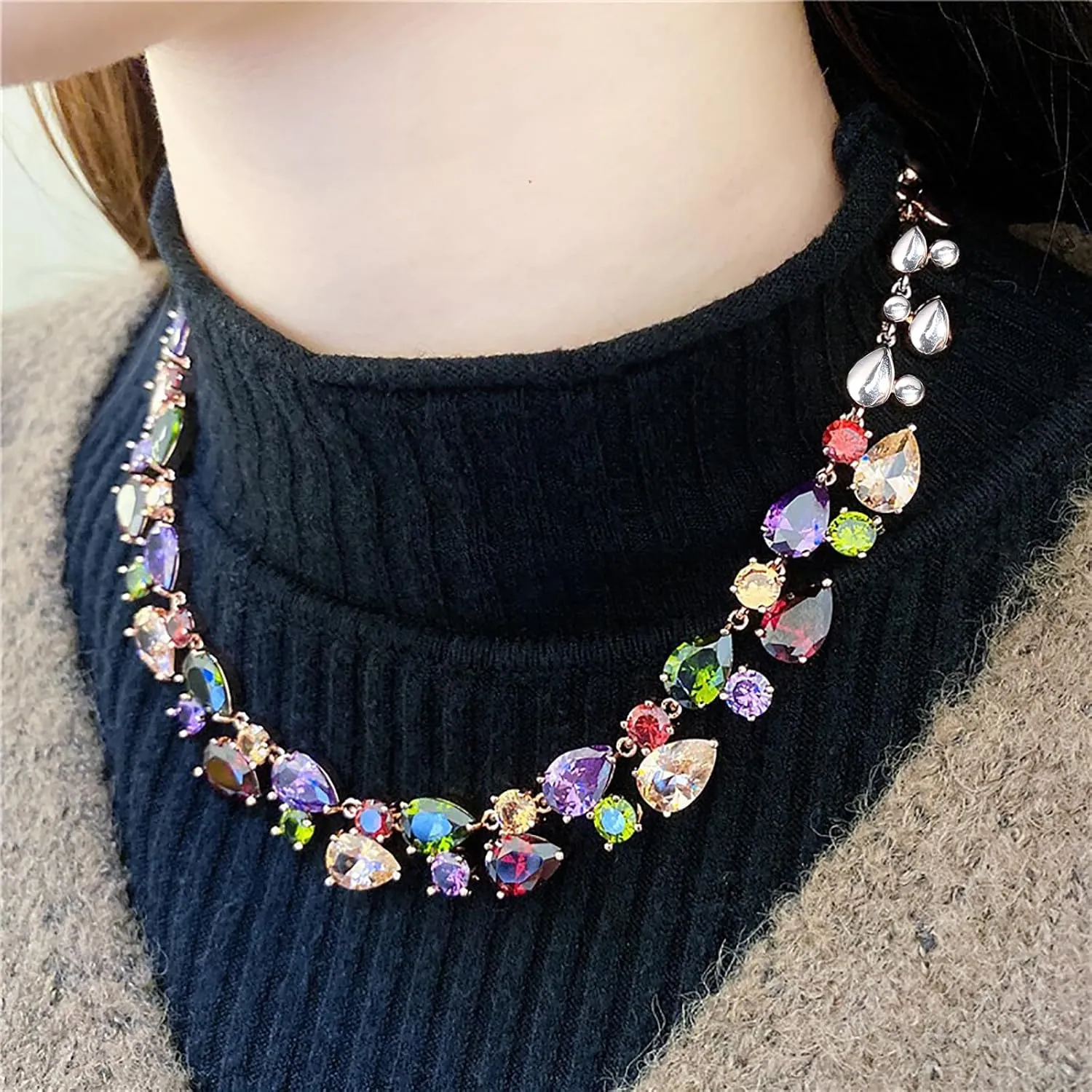 Necklaces for Women, Classic Multi Gemstones Silver Necklaces with Amethyst Garnet Morganite Peridot Women Jewelry