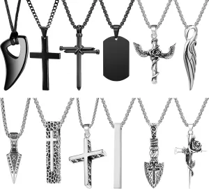 NEWITIN 12 Pieces Stainless Steel Necklaces for Men Hypoallergenic Necklace Unisex Punk Necklace Amulet Pendant Nail Cross Viking Necklaces for Men Women