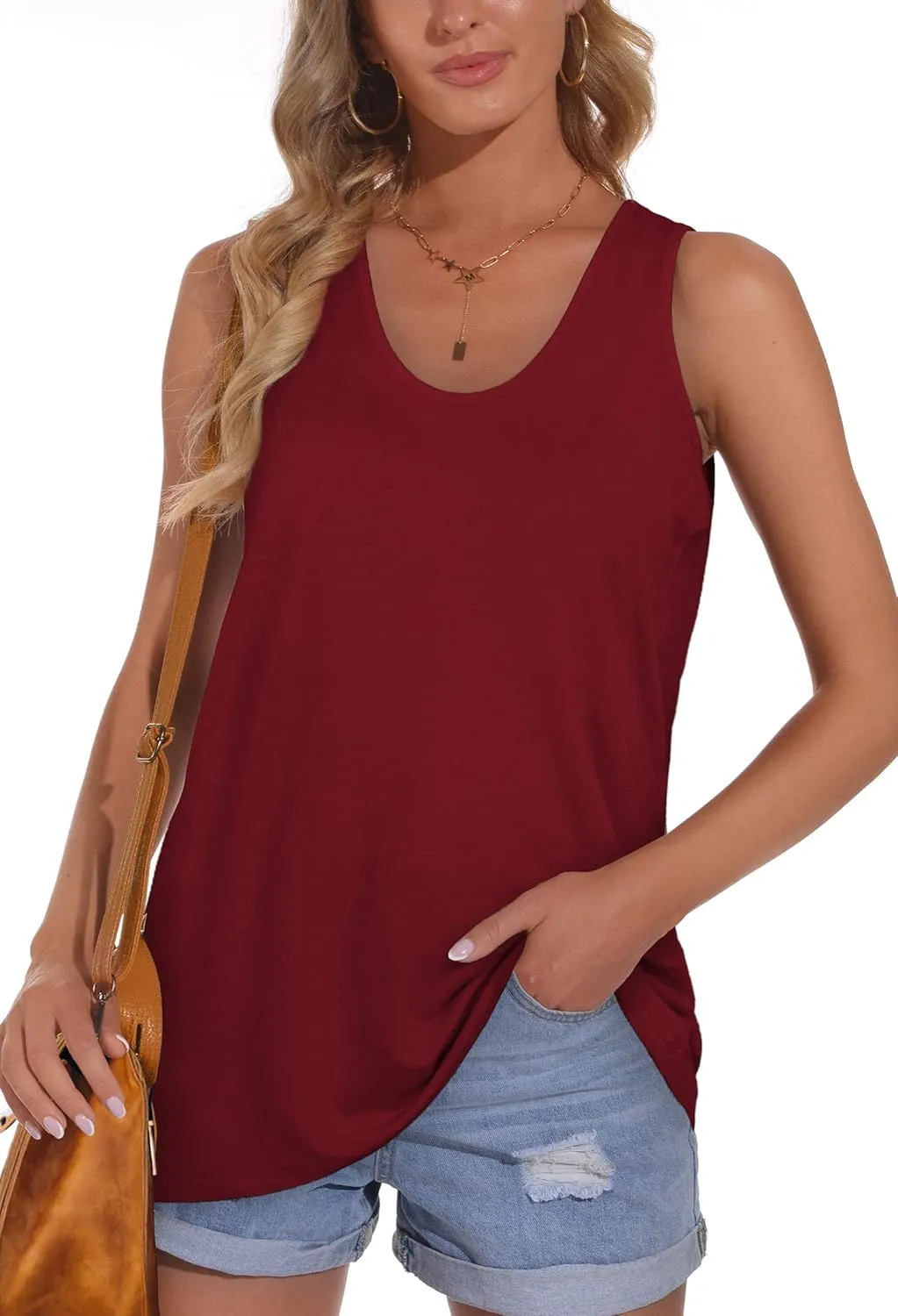OFEEFAN Womens Tank Tops Sleeveless Scoop Neck Loose Fit Summer Clothes