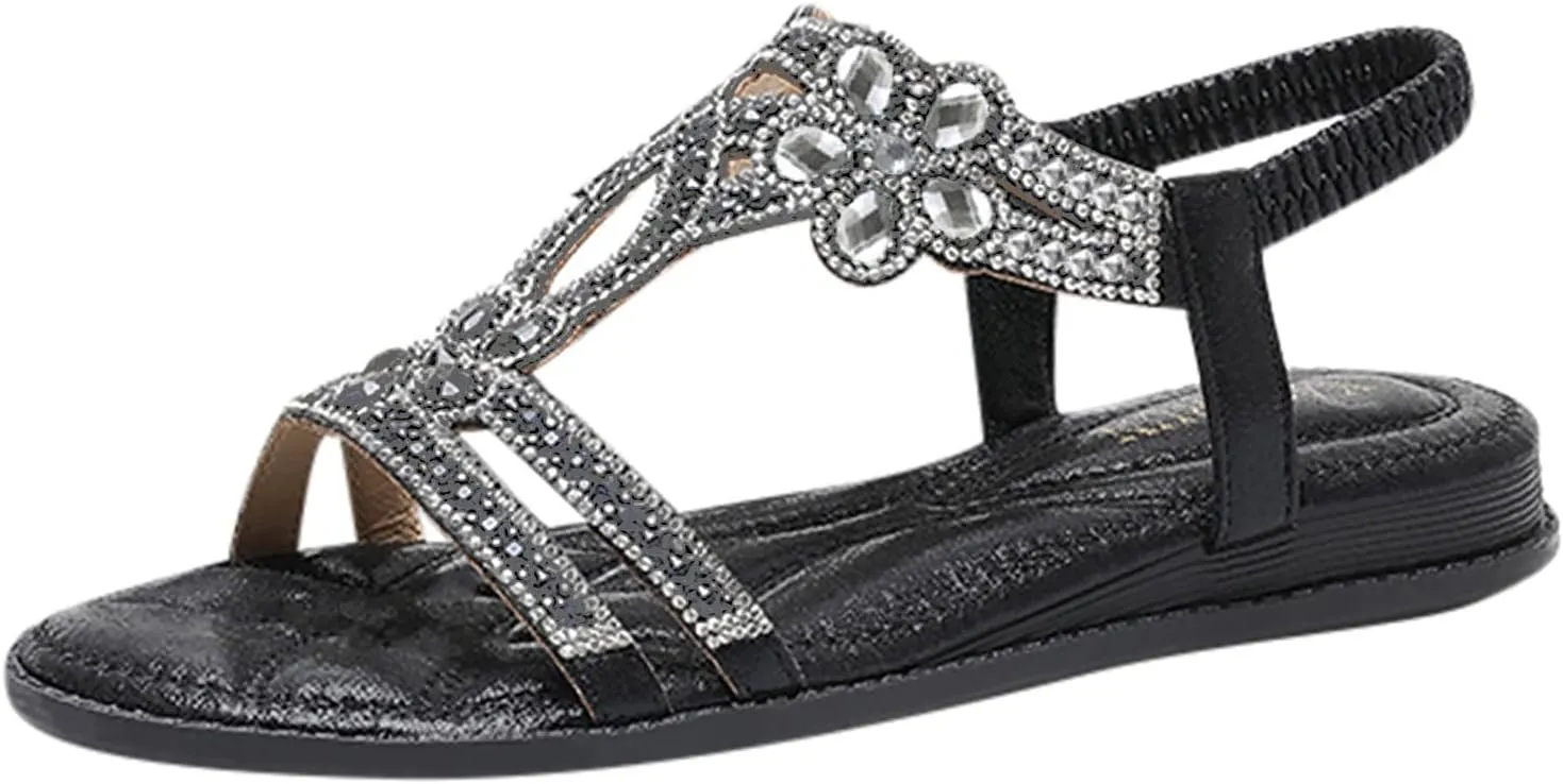 Orthopedic Sandals for Women Summer Beach Vacation Non-Slip Slippers Bohemian Dressy Wedding Shoes Breathable Open Toe Soft Sole Walking Footwear Fashion Comfortable Indoor Home Work Flat Sandals