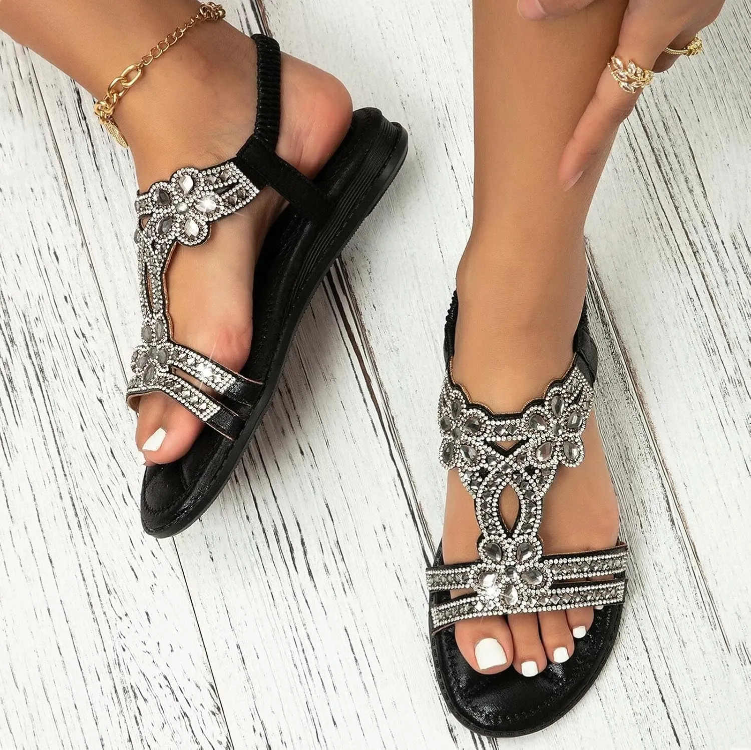 Orthopedic Sandals for Women Summer Beach Vacation Non-Slip Slippers Bohemian Dressy Wedding Shoes Breathable Open Toe Soft Sole Walking Footwear Fashion Comfortable Indoor Home Work Flat Sandals
