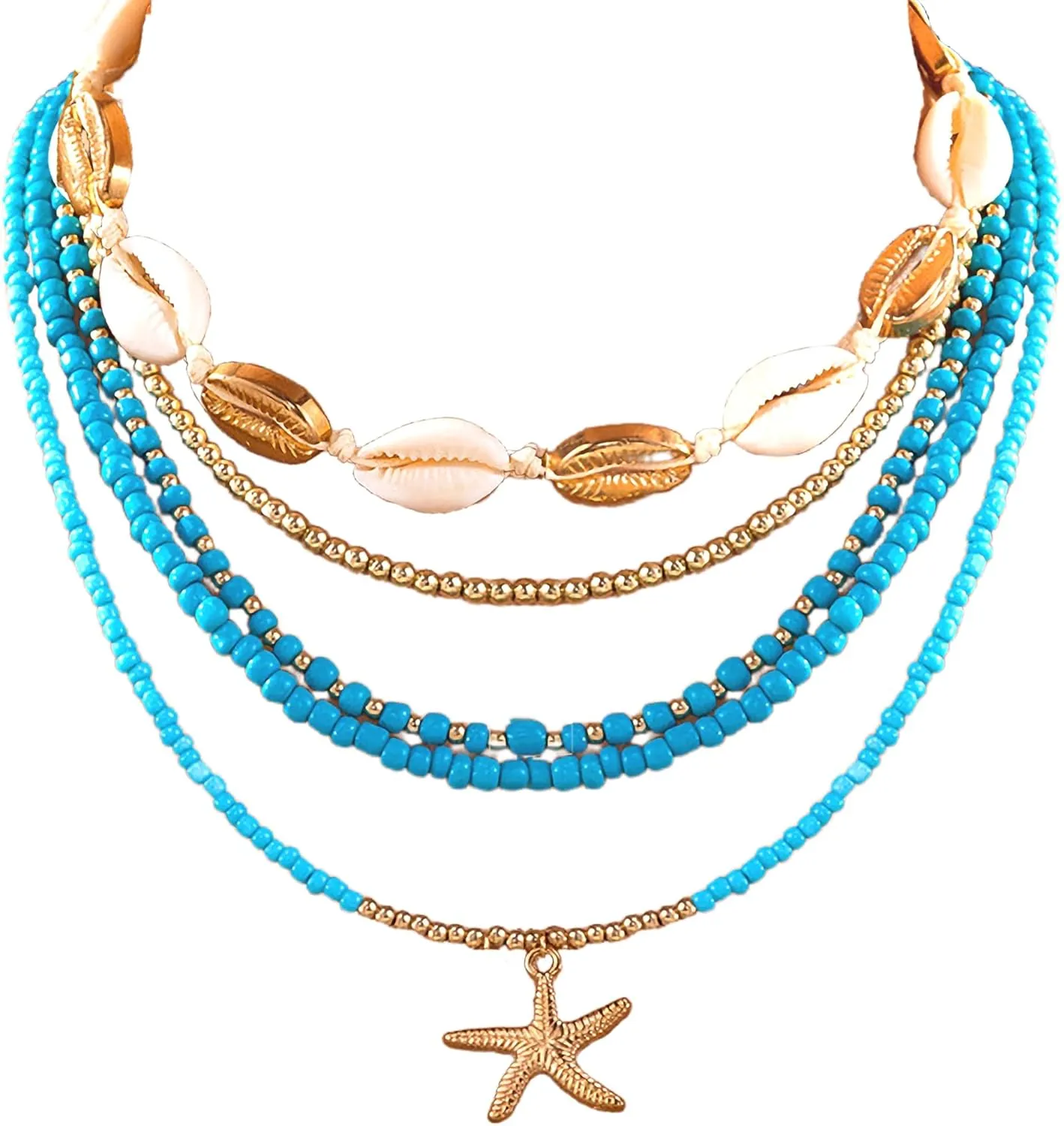 Pack 5 Beach Boho Clay Bead Puka Shell Starfish Choker Necklaces for Women Summer 2025 Layered Necklace for Travel Outfits