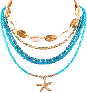 Pack 5 Beach Boho Clay Bead Puka Shell Starfish Choker Necklaces for Women Summer 2025 Layered Necklace for Travel Outfits