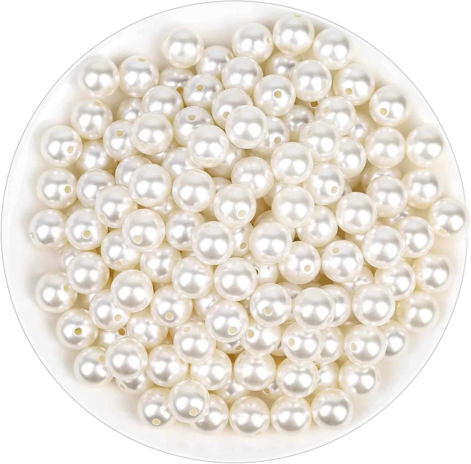 Pearl Beads for Craft, Anezus 200pcs Ivory Faux Fake Pearls, 12 MM Sew on Pearl Beads with Holes for Jewelry Making, Bracelets, Necklaces, Hairs, Crafts, Decoration and Vase Filler