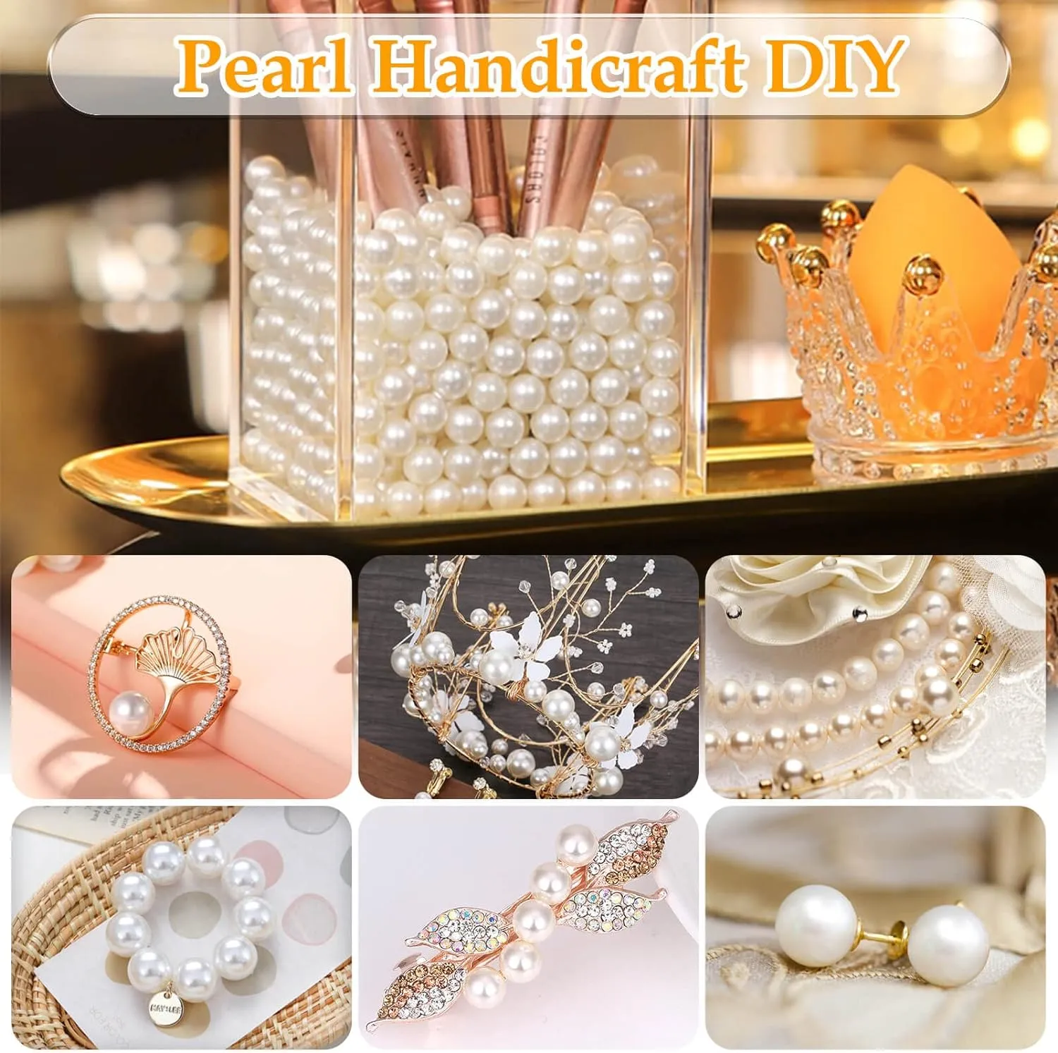 Pearl Beads for Craft, Anezus 200pcs Ivory Faux Fake Pearls, 12 MM Sew on Pearl Beads with Holes for Jewelry Making, Bracelets, Necklaces, Hairs, Crafts, Decoration and Vase Filler