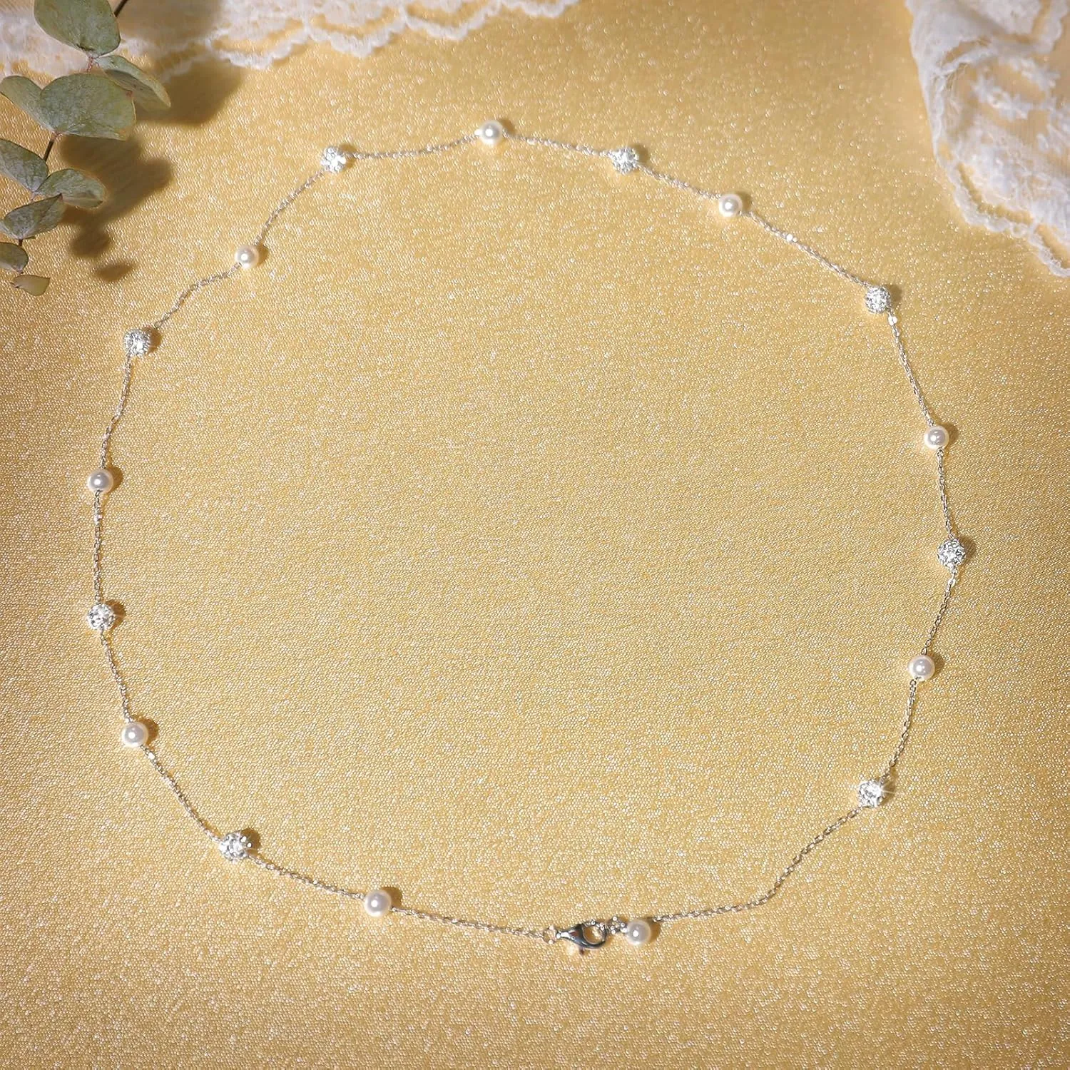 Pearl Necklace for Women 925 Sterling Silver Pearl Drop Y Necklace with Cubic Zirconia Crystal Ball Sparkle Necklace for Brides Adjustable Silver Wedding Necklace Birthday Everyday Jewelry18.31" Graduation Gifts