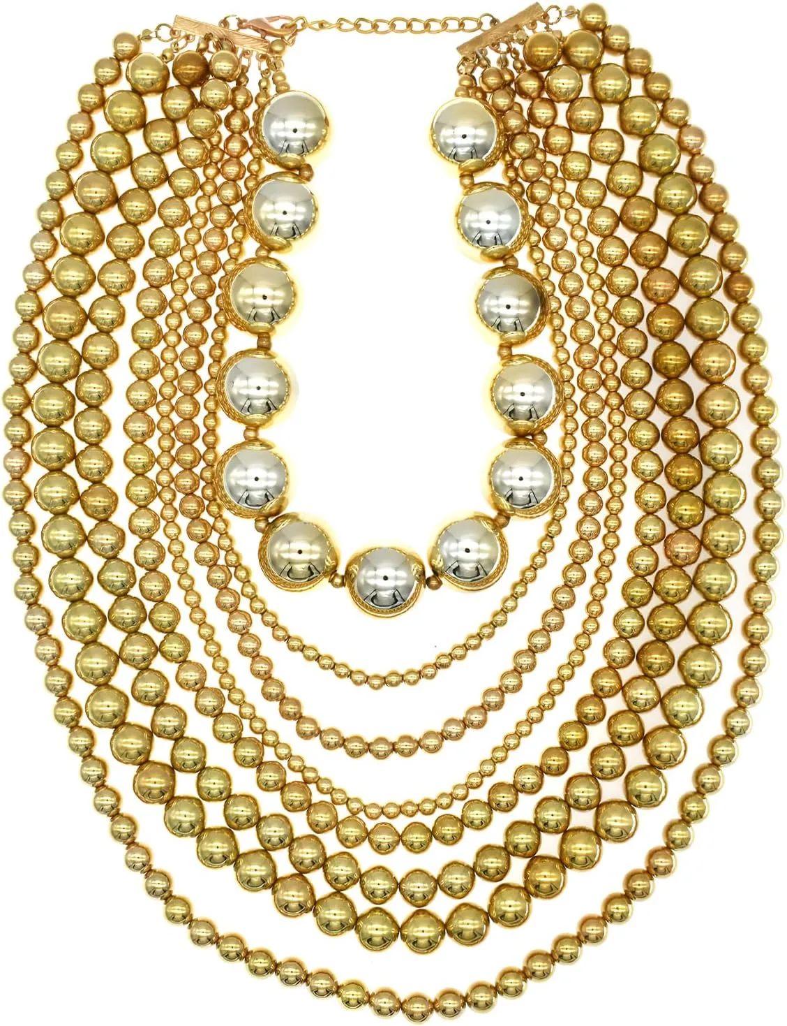 Pearl Necklace for Women Multi Strand Beaded Bib Necklace Chunky Pearl Statement Necklace Costume Jewelry Pearl Necklace and Earring Set