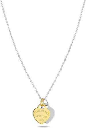 Pendant Necklace for Women 925 Sterling Silver Necklaces Dainty Trendy Double Heart Tag Necklaces Minimal Jewelry