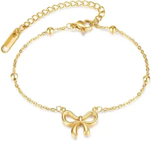 Pingyongchang Gold Bow Bracelets Dainty Gold Plated Chain Bracelets Necklaces Set Ribbon Choker Bracelets Necklaces Trendy Jewelry Gifts for Women