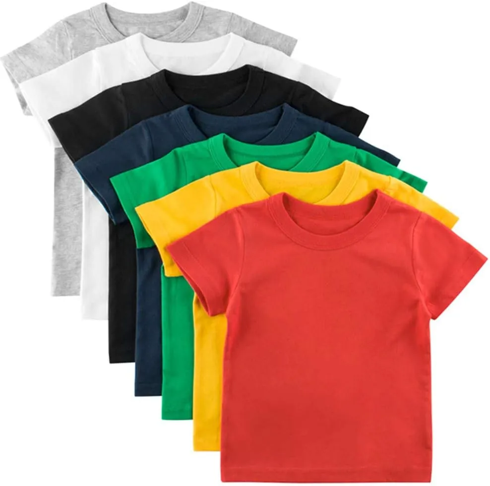 PTPUKE Kids' Tees Crewneck Cotton Solid T-Shirts Boys Girls Short Sleeve Toddler Comfort Soft T-Shirt Undershirt Tops
