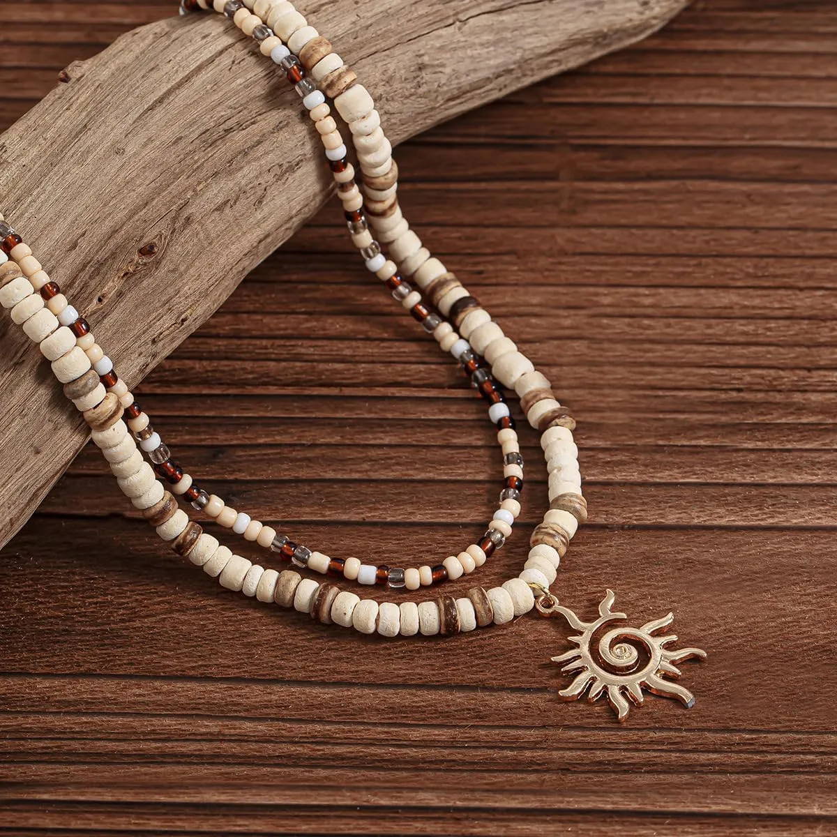 Puka Shell Necklace for Men - Surfer Wooden Beaded Coconut Shell Beach Jewelry - Hawaiian Summer Accessory