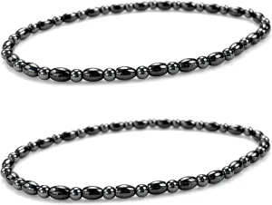 PURPLE WHALE 2 pcs Hematite Anklet Bracelet for Women Men 9.5"