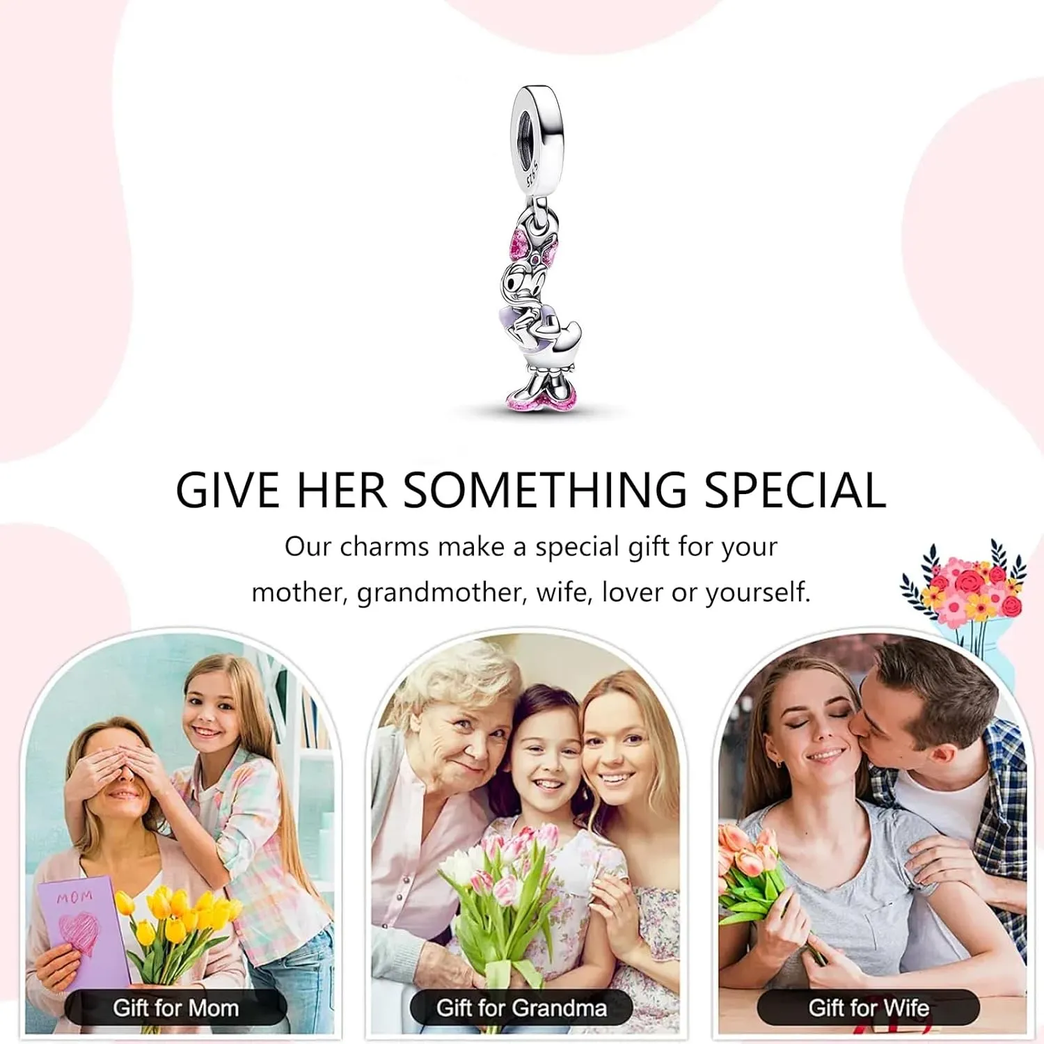 RADIVIDE 925 Sterling Silver Charms, Chip & Dale Bauble, Angie, Butterfly, Mickey, Minnie, Donald Duck, Daisy, DIY Charms for Pandora Women Bracelets, Charm Gifts for Women