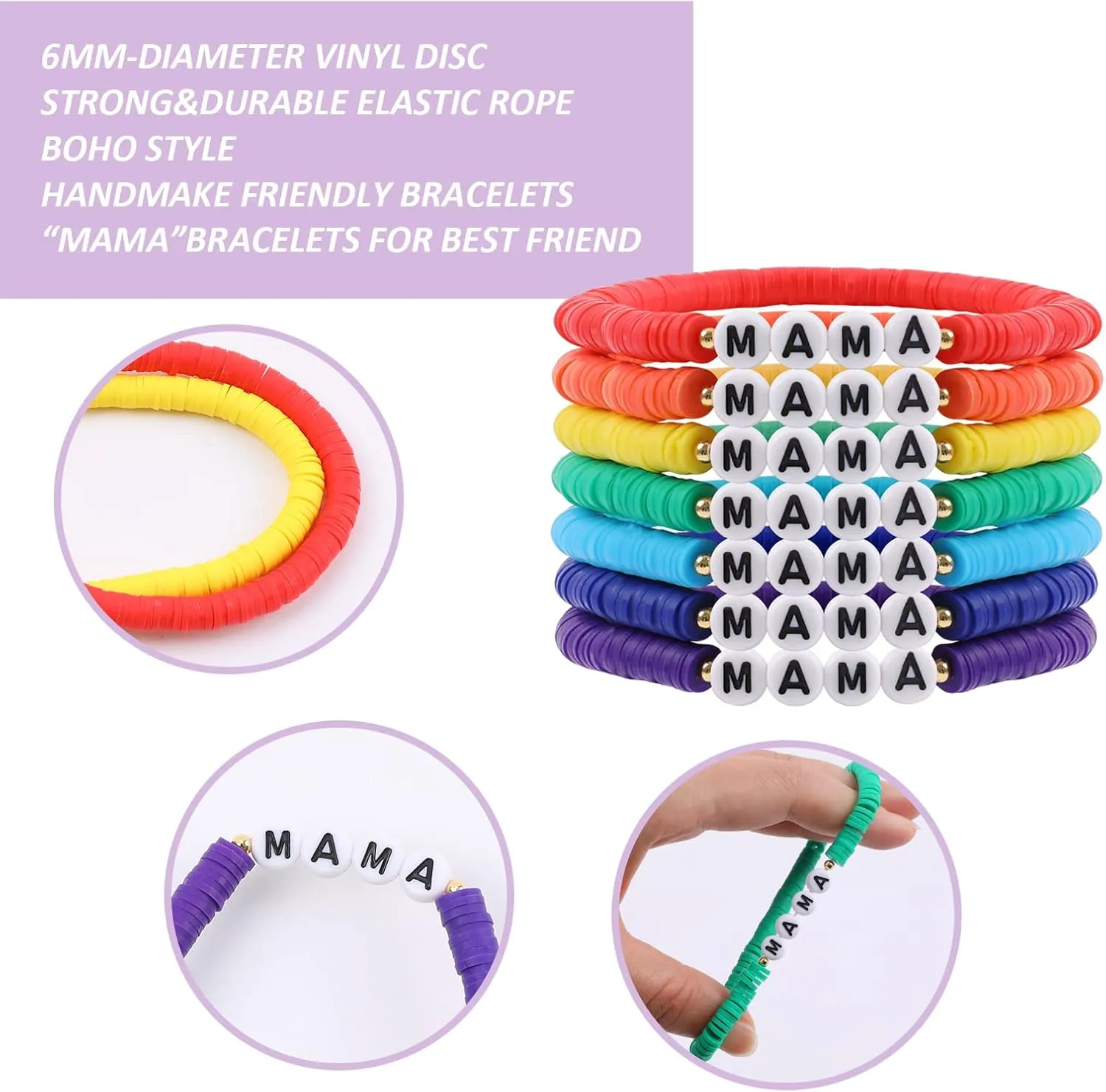 Rainbow Heishi Surfer Bracelets Set for Women Stackable Clay Beaded Bracelets Disc Stretch Preppy Bracelets Layering Colorful Friendship Bracelets Team Cheer Bulk Boho Summer Beach Jewelry Gift