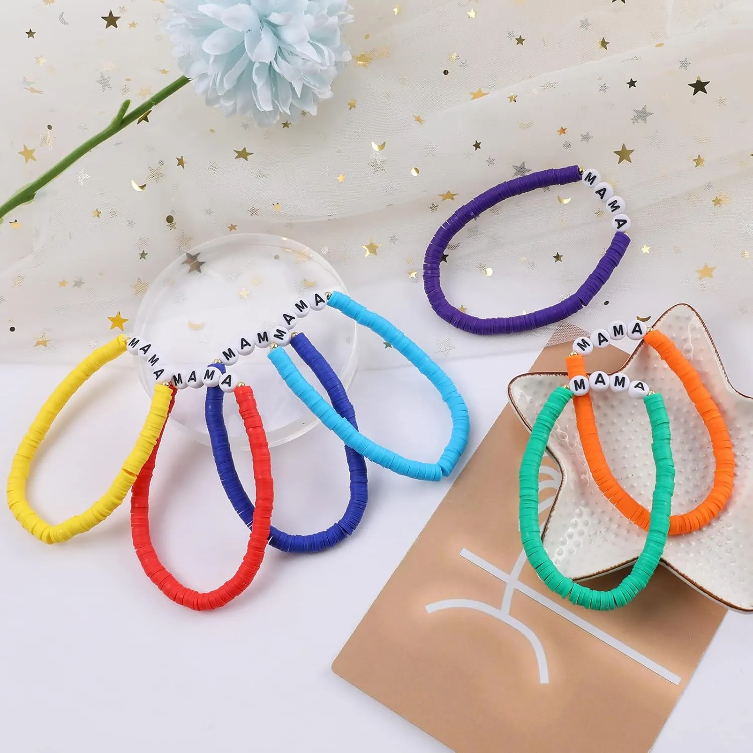 Rainbow Heishi Surfer Bracelets Set for Women Stackable Clay Beaded Bracelets Disc Stretch Preppy Bracelets Layering Colorful Friendship Bracelets Team Cheer Bulk Boho Summer Beach Jewelry Gift